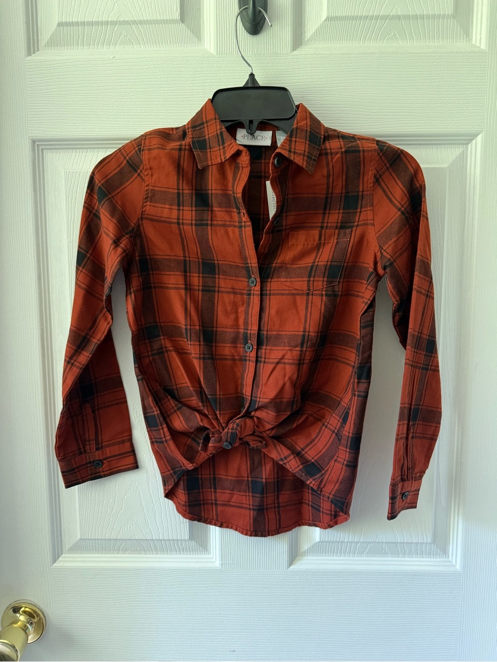 The Children's Place Rust Orange and Black Plaid Button-Down Shirt
